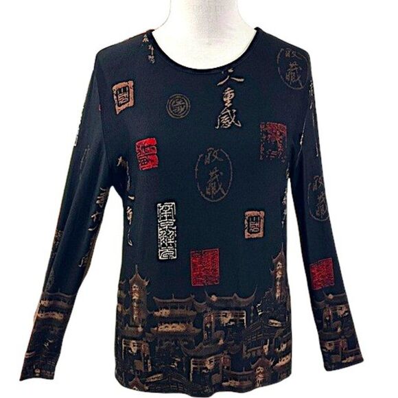 Chico's Travelers Top Size 3 (16) Asian Inspired - Picture 1 of 11